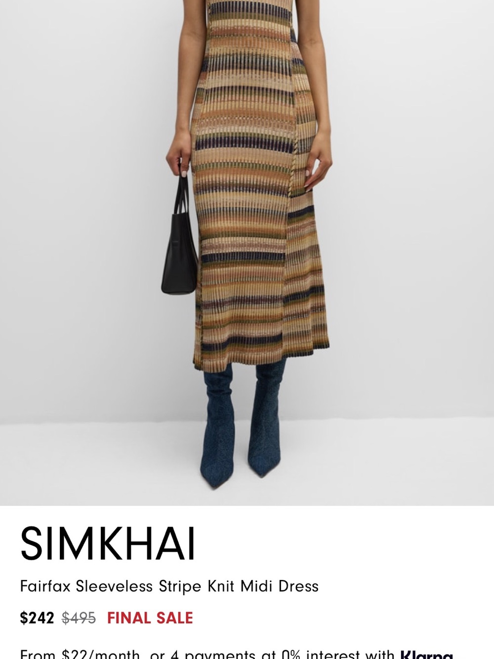 SIMKHAI Fairfax Sleeveless Stripe Midi Dress in Tan, Green & Black